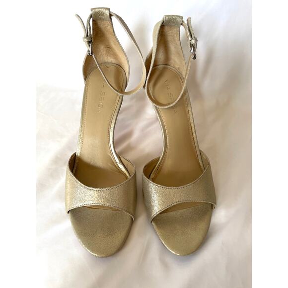 Via Spiga Idal Gold Platinum Champagne Sandal Heels, Formal, Wedding 9.5 - Picture 4 of 7